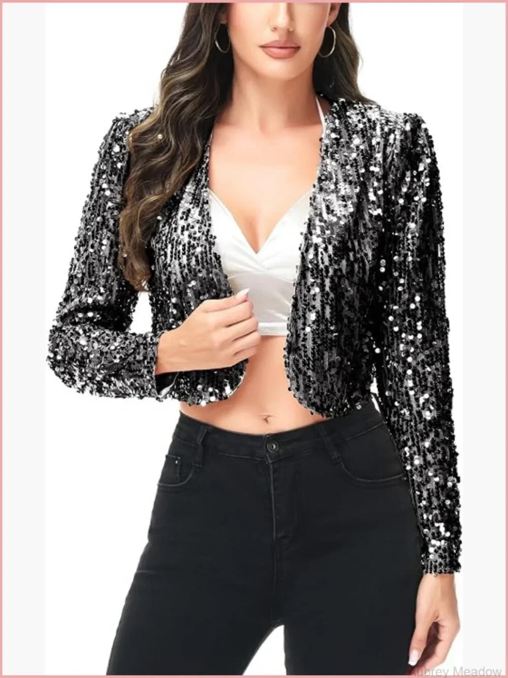 Women's Sequin Cropped Bolero Shrug Jacket Long Sleeve Sparkly Party Top